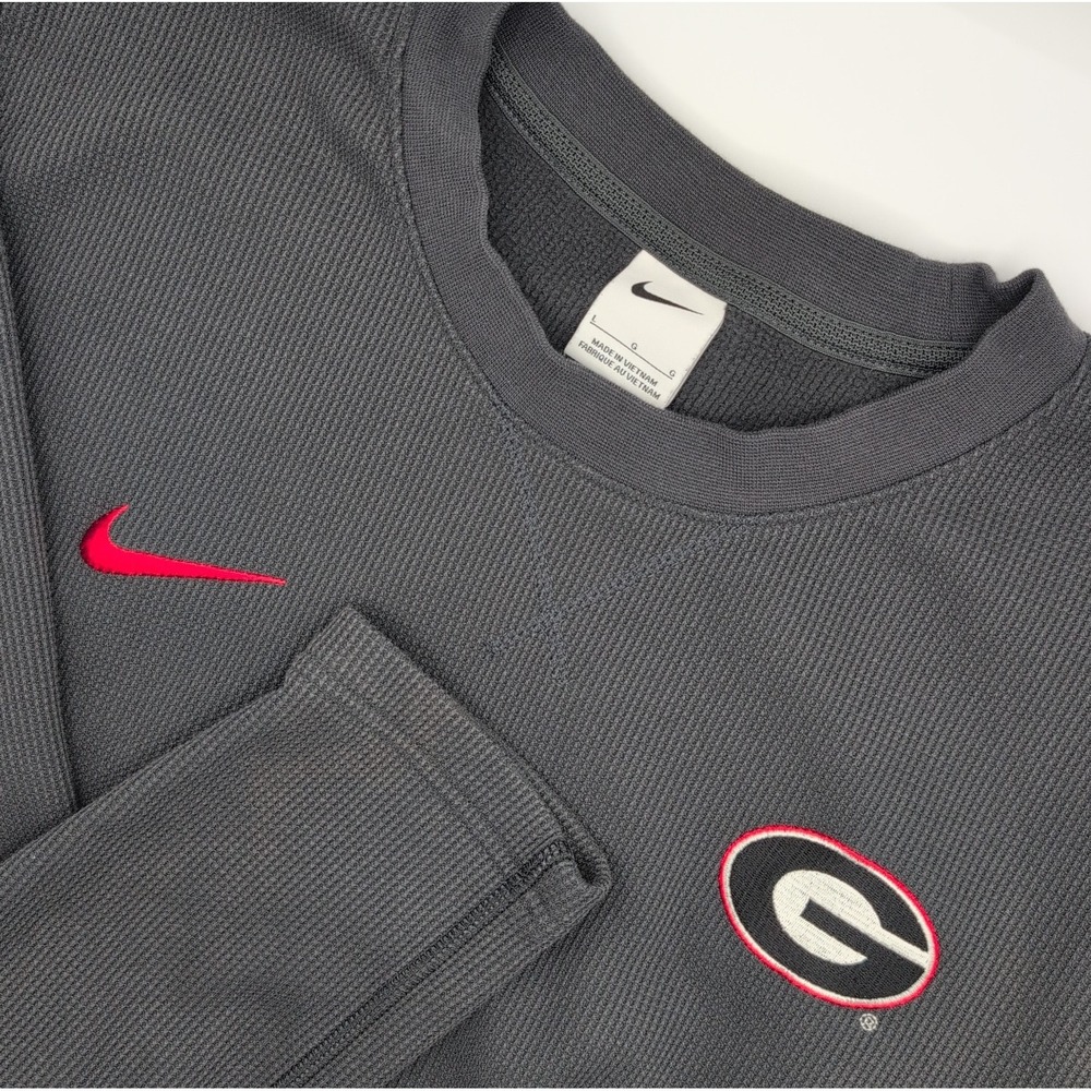 Georgia Bulldogs Nike Waffle Knit Fleece Long Sleeve Pullover Mens Large Gray